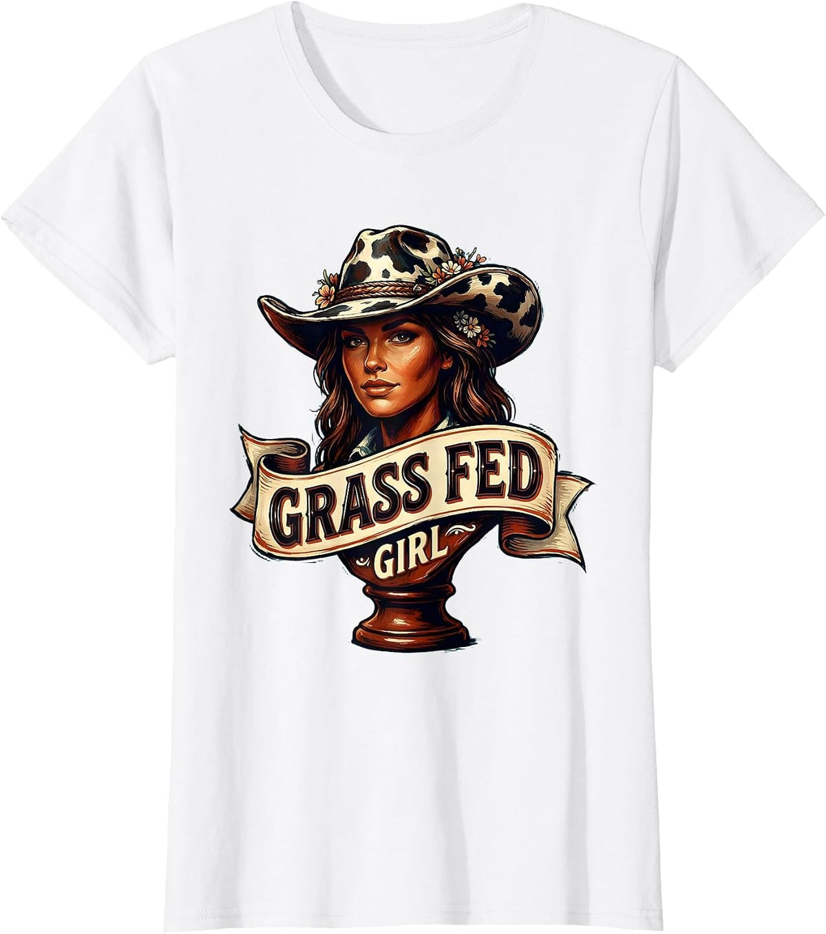 Women's Grass Fed Girl Funny Cow Lover Design T-Shirt - White