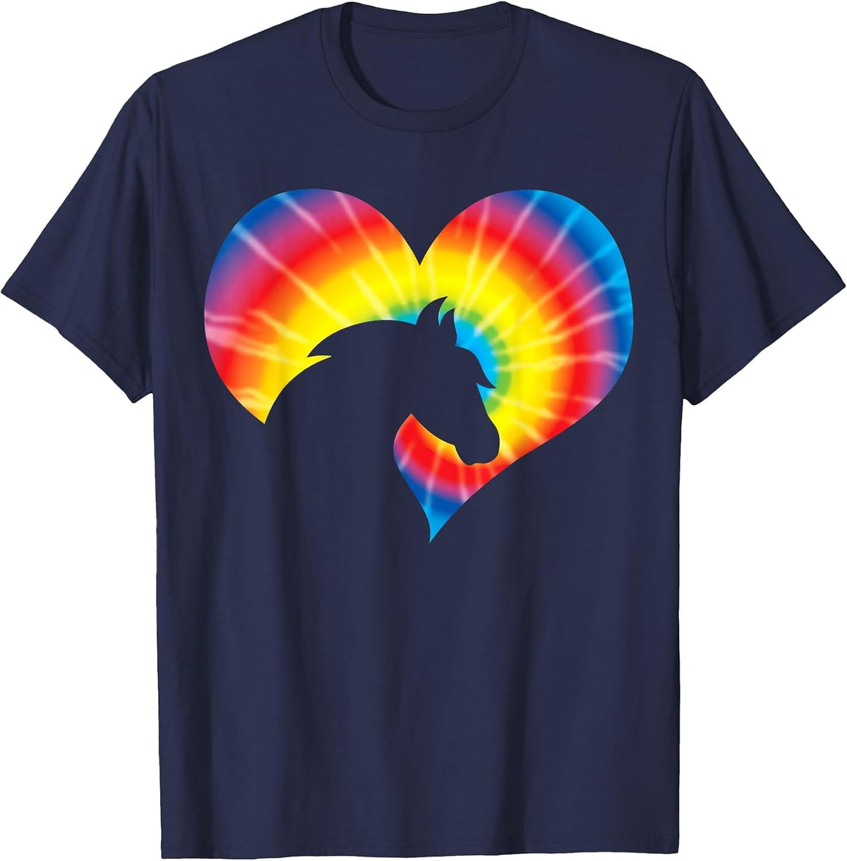 Horse Heart Silhouette for Cowgirl Equestrian Graphic Print T-Shirt - Navy Blue