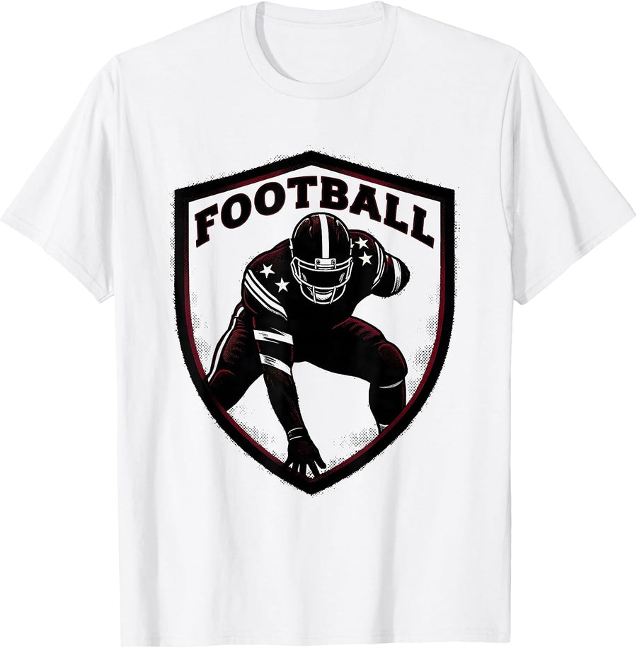 Men's Football Shield Badge Defensive Lineman American Flag T-Shirt - White