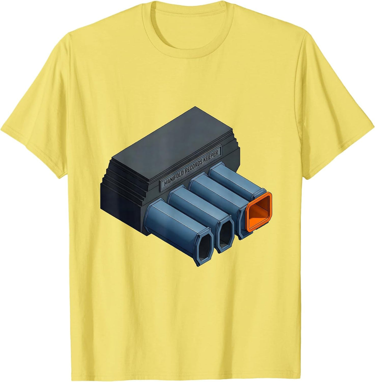 Men's Manifold Records Keeper Funny Car Guy Mechanic Workshop T-Shirt - Lemon Yellow