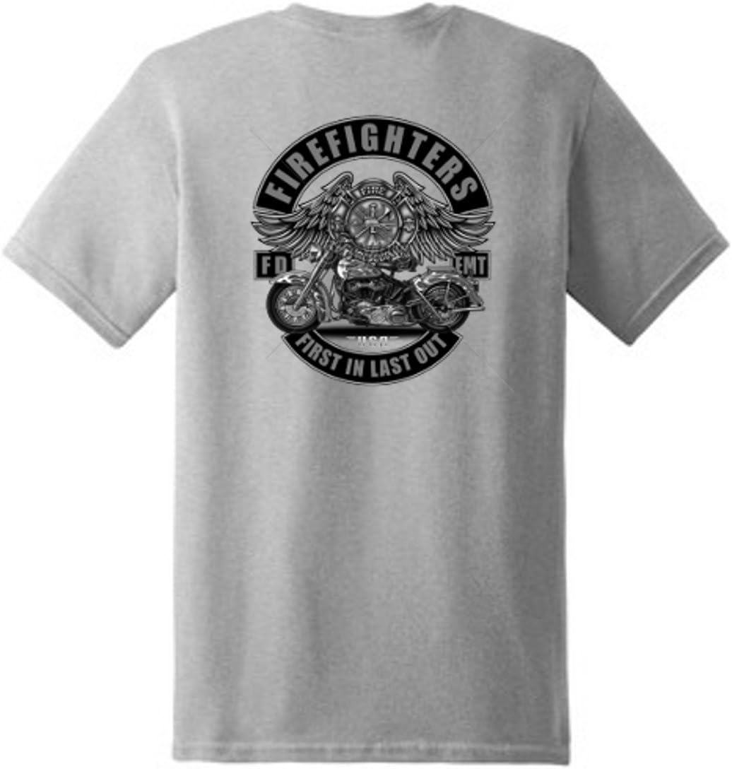 Shirt Patron Firefighter First Responder Motorcycle Men's T-Shirt Back Print - Ash
