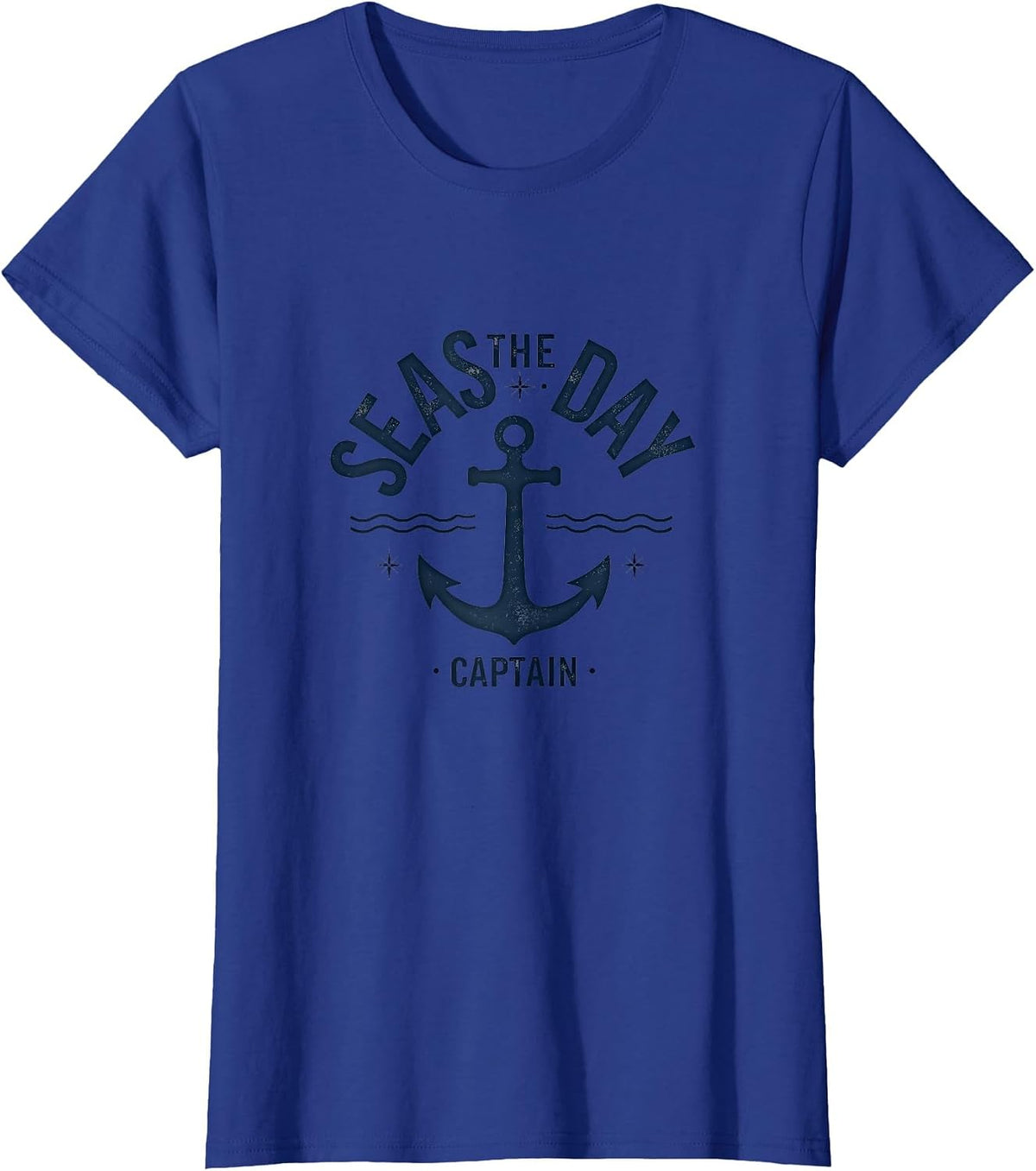 Seas the Day Captain Nautical Boat Design T-Shirt - Royal Blue