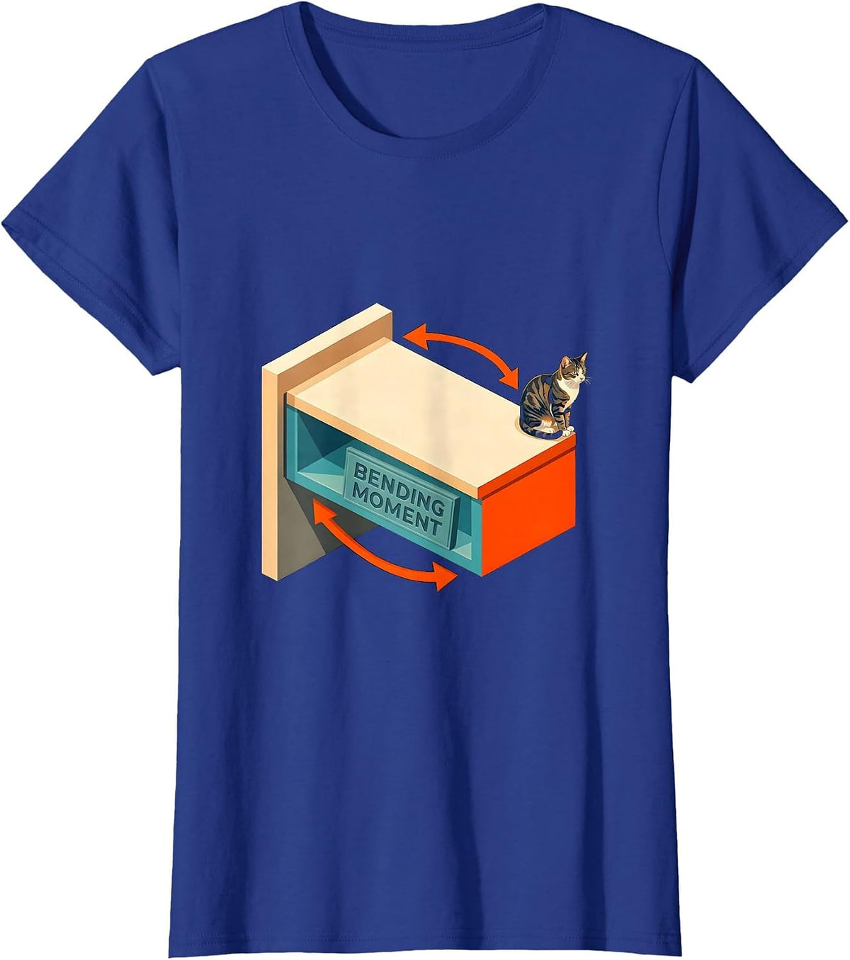 Women's Bending Moment Funny Cat Physics Humor Design Cat Lover T-Shirt - Royal Blue