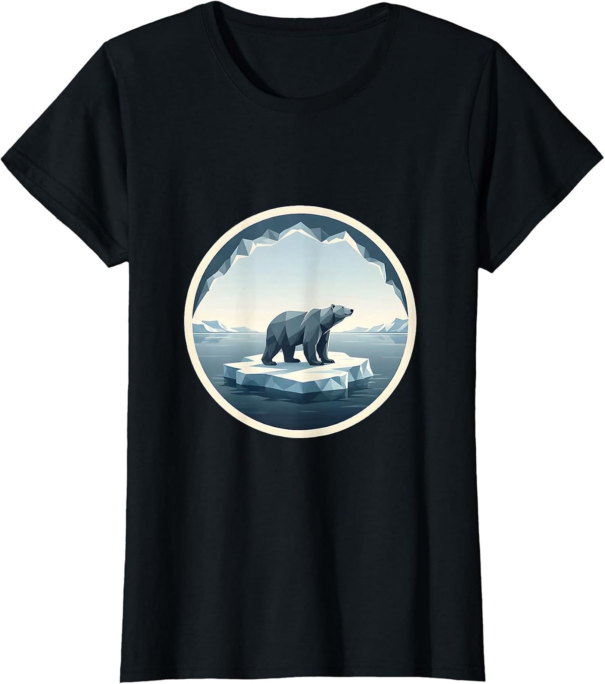 Polar Bear Drifting on Ice Floe Illustration T-Shirt - Black