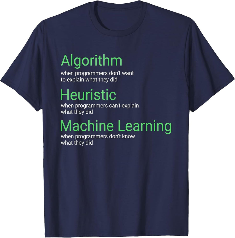 Machine Learning Engineer AI Research Algorithm Heuristics T-Shirt - Navy Blue