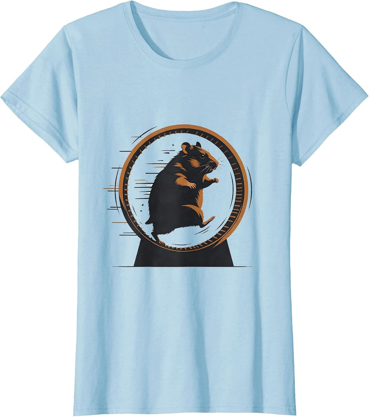 Hamster Frozen Mid-Run on Wheel Funny Graphic T-Shirt - Baby Blue