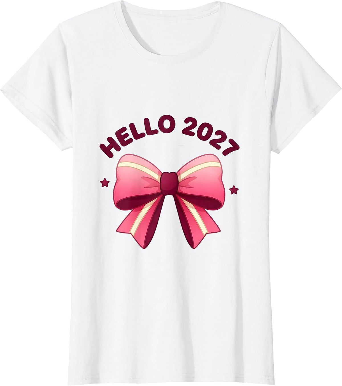 Women's Hello 2027 Cute Kawaii Bow Coquette New Year's Eve 2027 T-Shirt - White