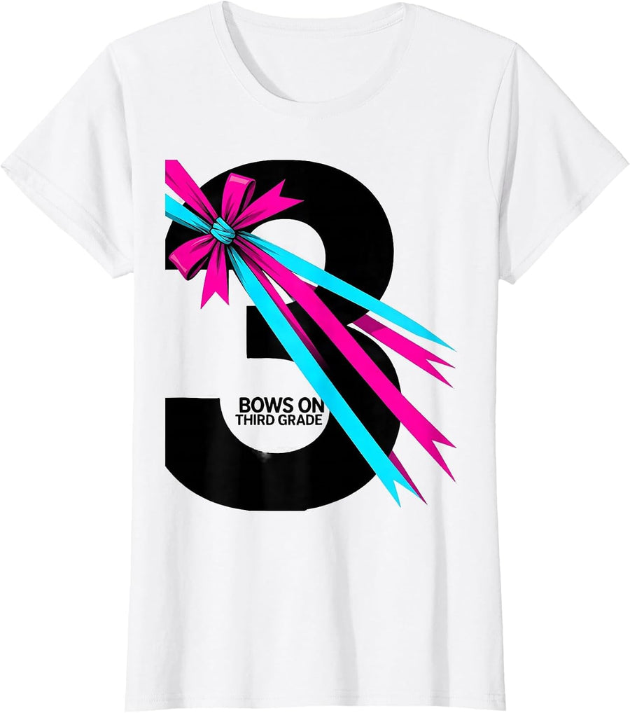 Women's Bows On Third Grade Coquette Bow Back to School Third Grade T-Shirt - White