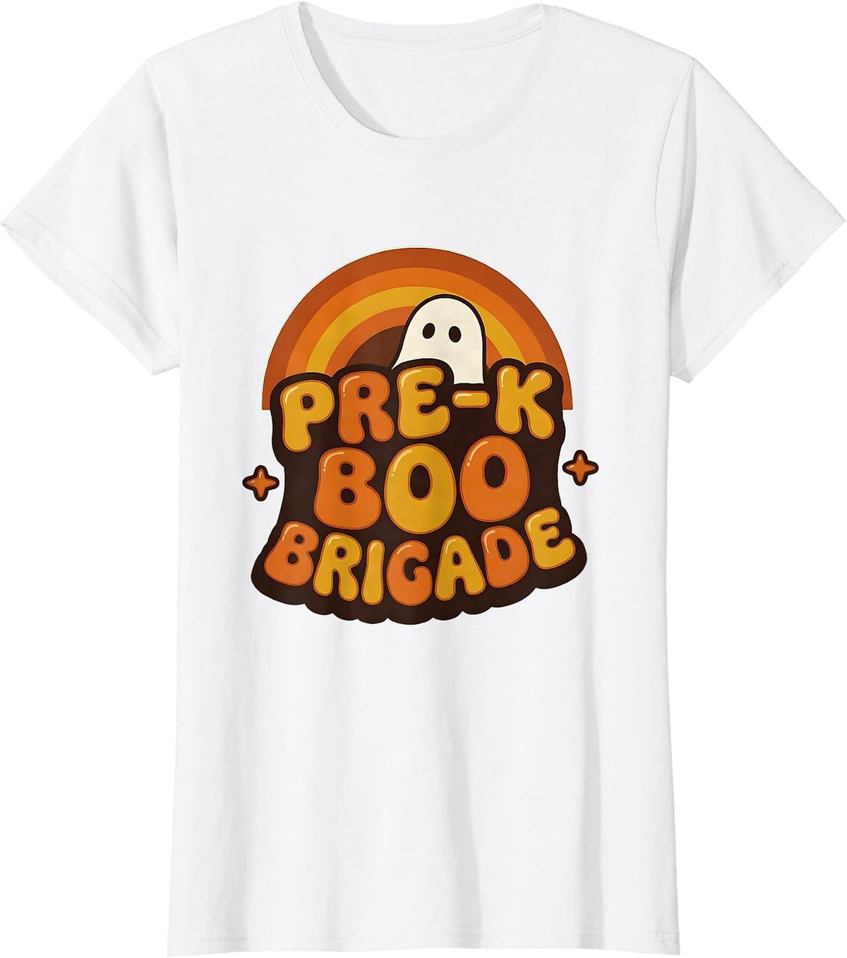 Pre-K Boo Brigade Retro 70s Halloween Teacher Preschool T-Shirt - White