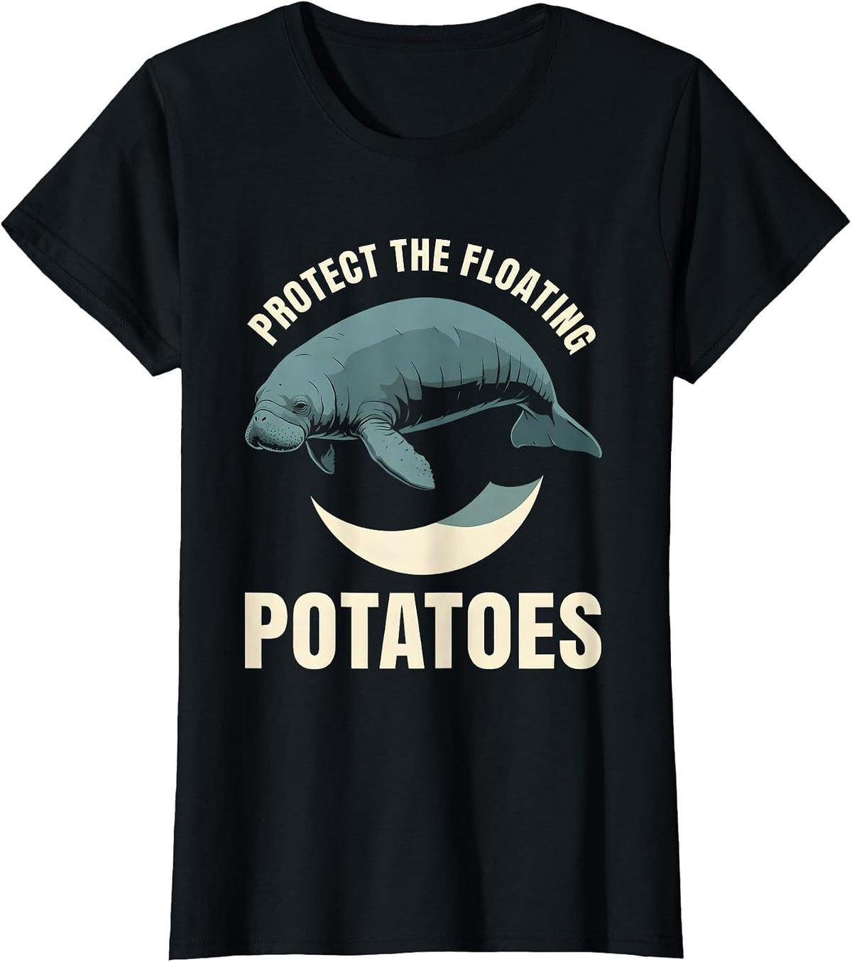 Protect The Floating Potatoes Funny Manatee Sea Cow Pun T-Shirt - Black