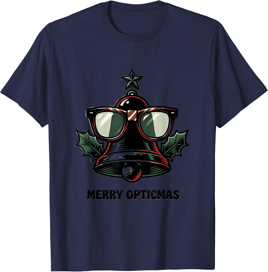 Merry Opticmas Tattoo Optometrist Eye-Care Clinic Christmas T-Shirt - Navy Blue