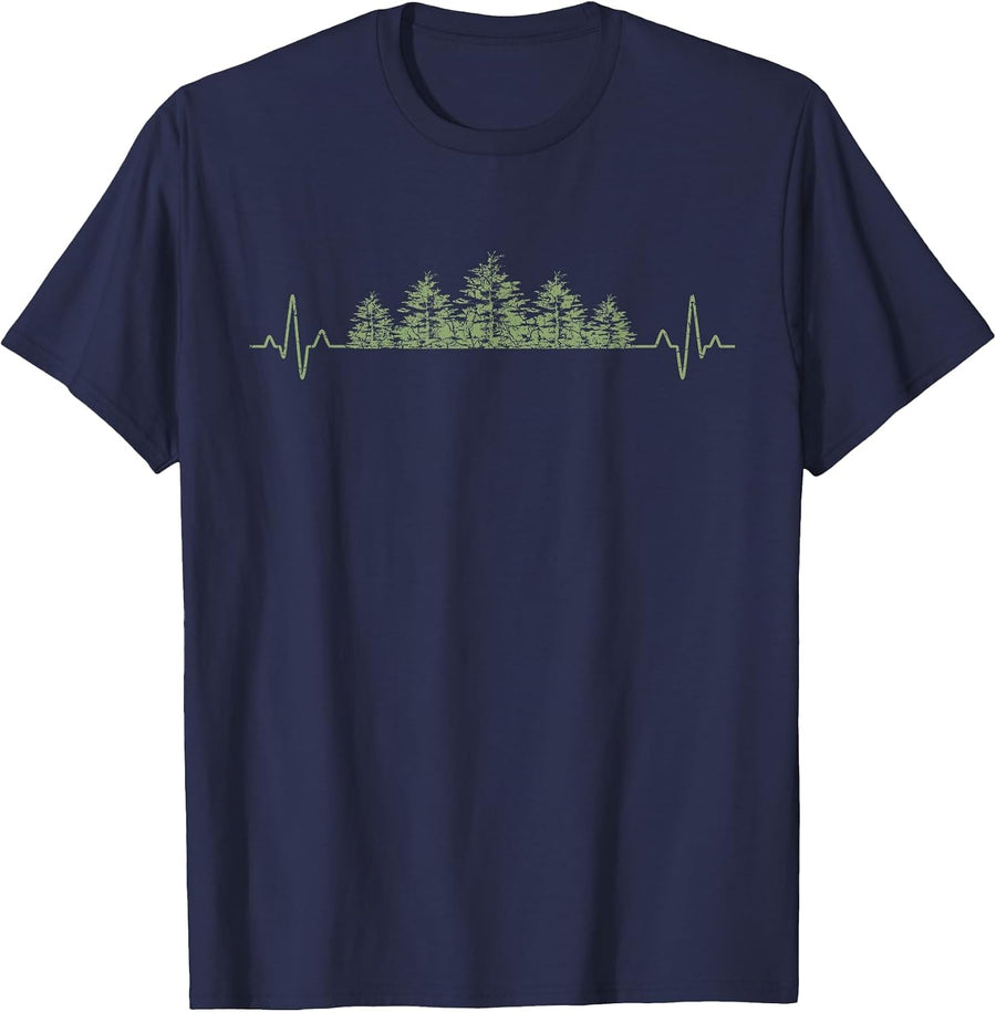 Wildlife Forest Trees Outdoors Heartbeat Nature T-Shirt - Navy Blue
