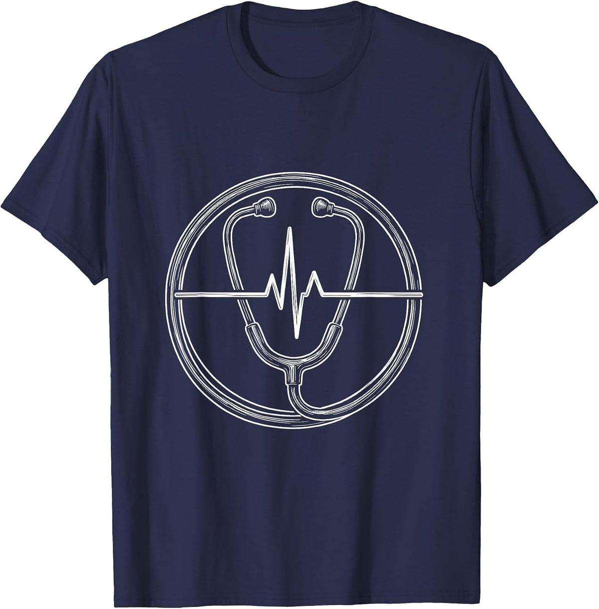 EMT Stethoscope Heartbeat Line Graphic T-Shirt - Navy Blue
