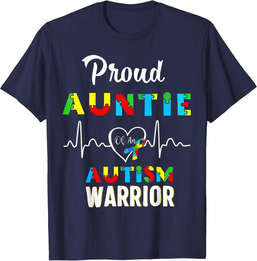 Proud Autism Auntie Autism Awareness Warrior Matching Family T-Shirt - Navy Blue
