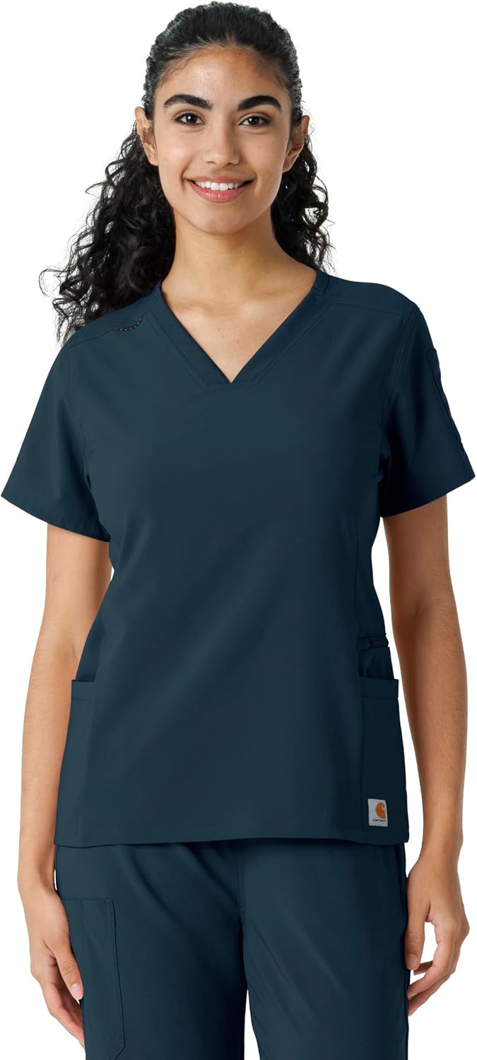Carhartt Scrubs C13310 Women's Cross-Flex Modern Fit Oversized V-Neck Top - Navy