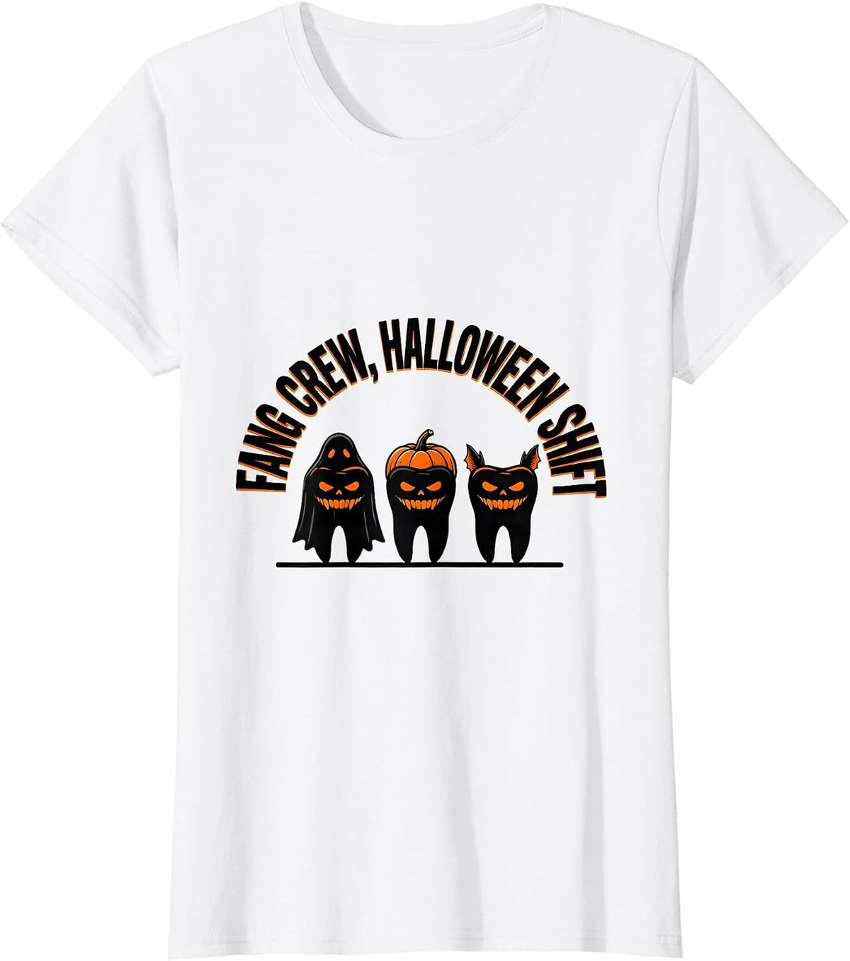 Fang Crew Halloween Shift Funny Dentist Dental Hygienist T-Shirt - White