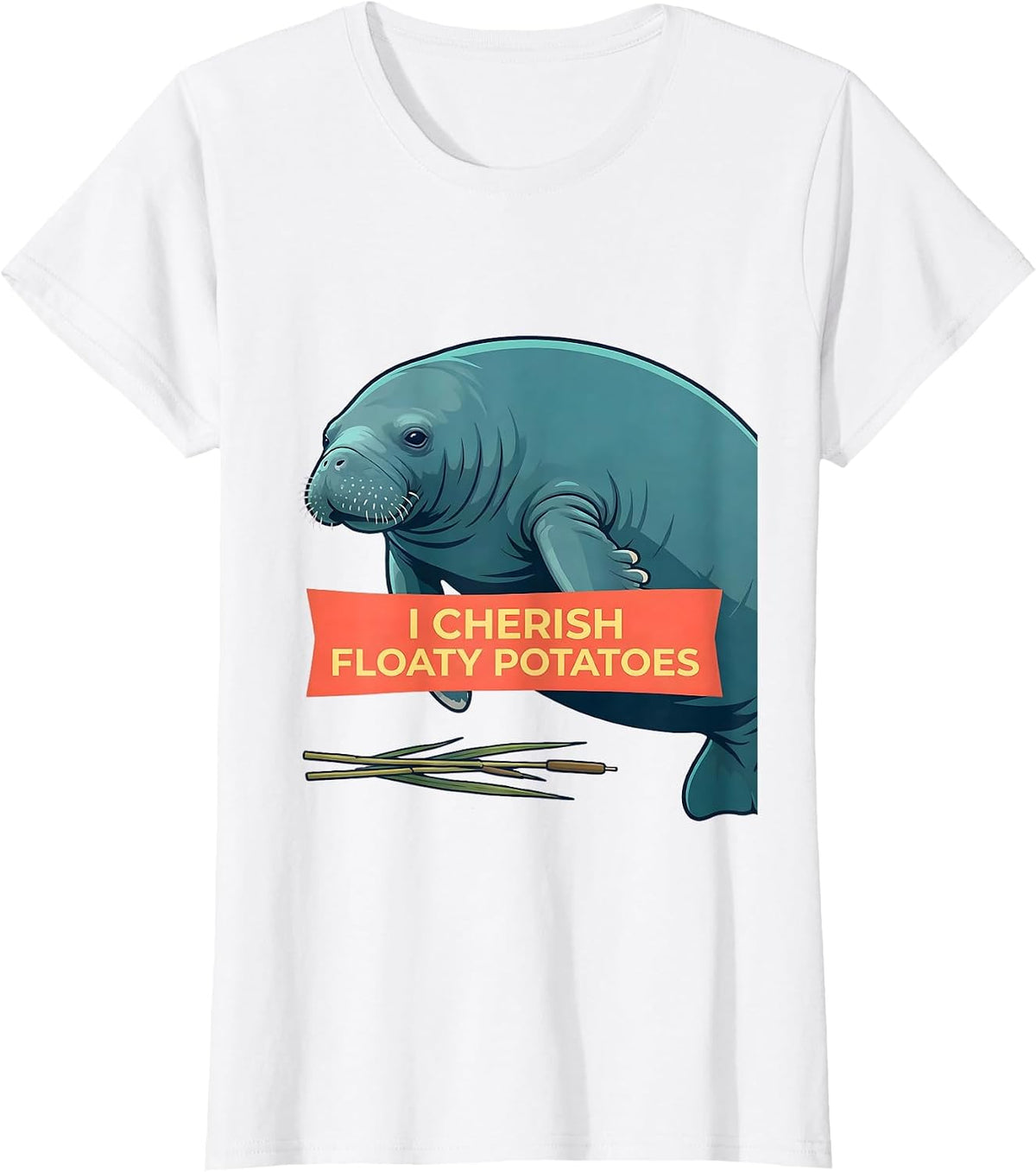 I Cherish Floaty Potatoes Funny Manatee Lover Marine Animal T-Shirt - White