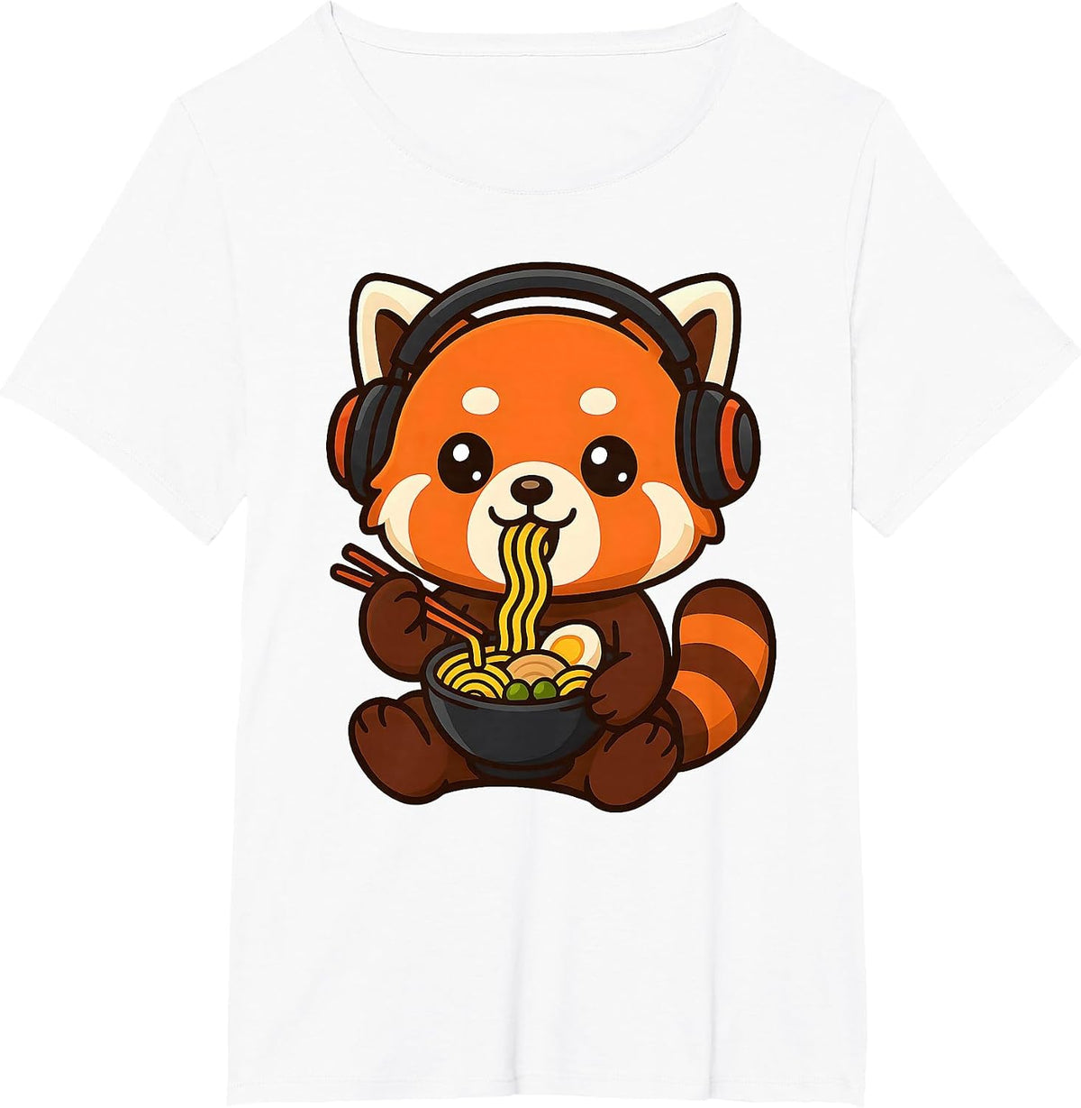 Red Panda Gaming Gamer Eating Ramen T-Shirt - White