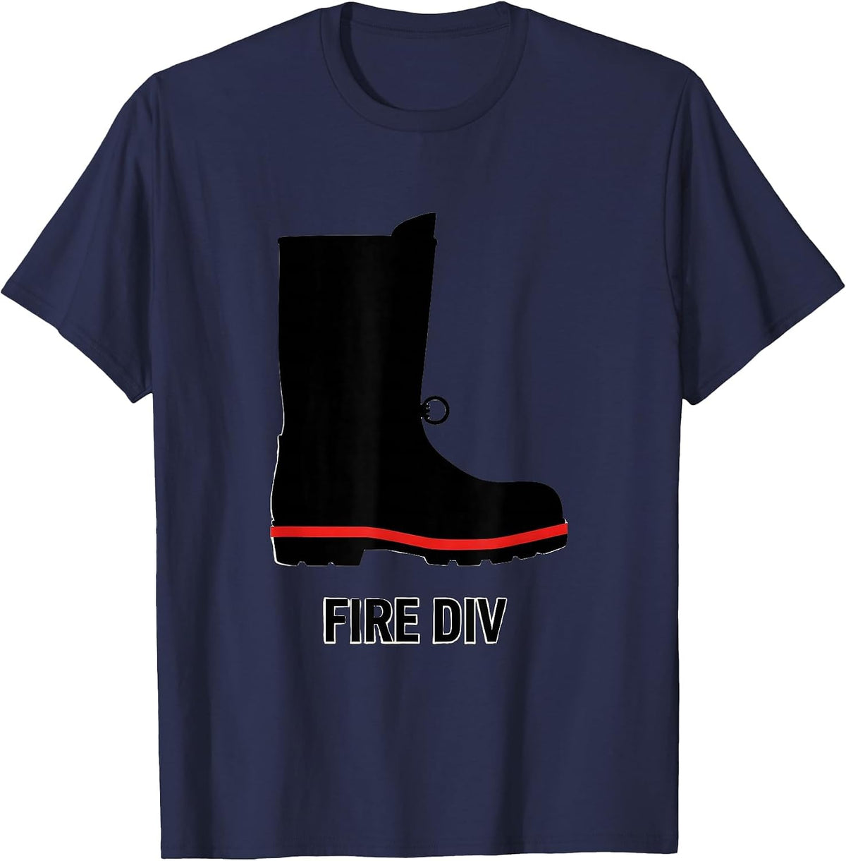 Men's FIRE DIV Minimalist Firefighter Boot Silhouette Fire T-Shirt - Navy Blue