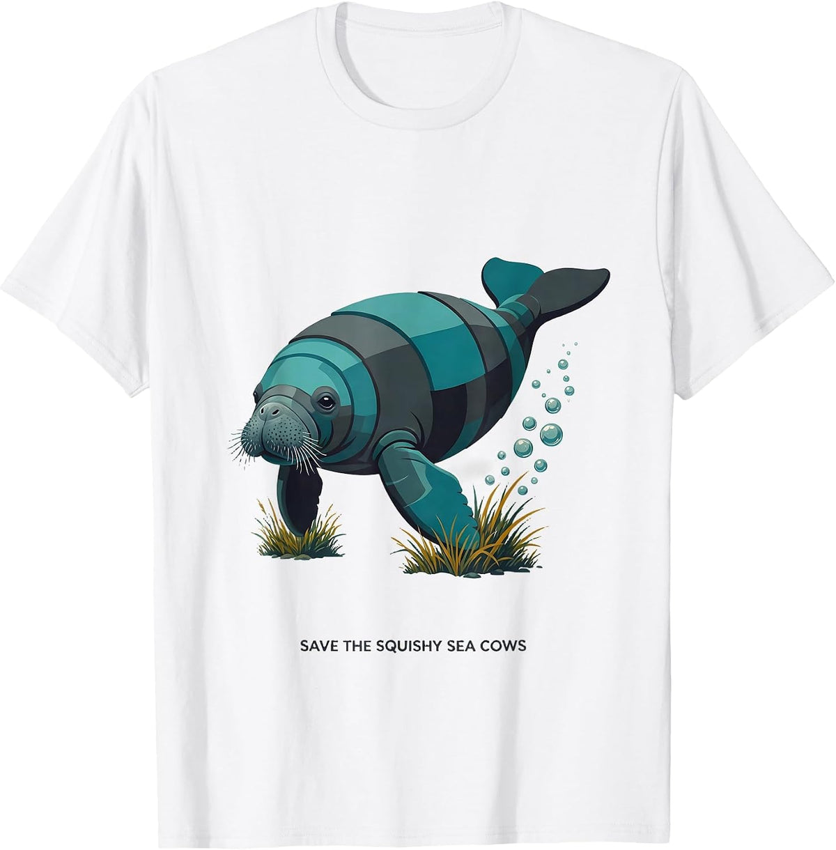 Men's Save The Squishy Sea Cows Midcentury Modern Manatee Lover T-Shirt - White