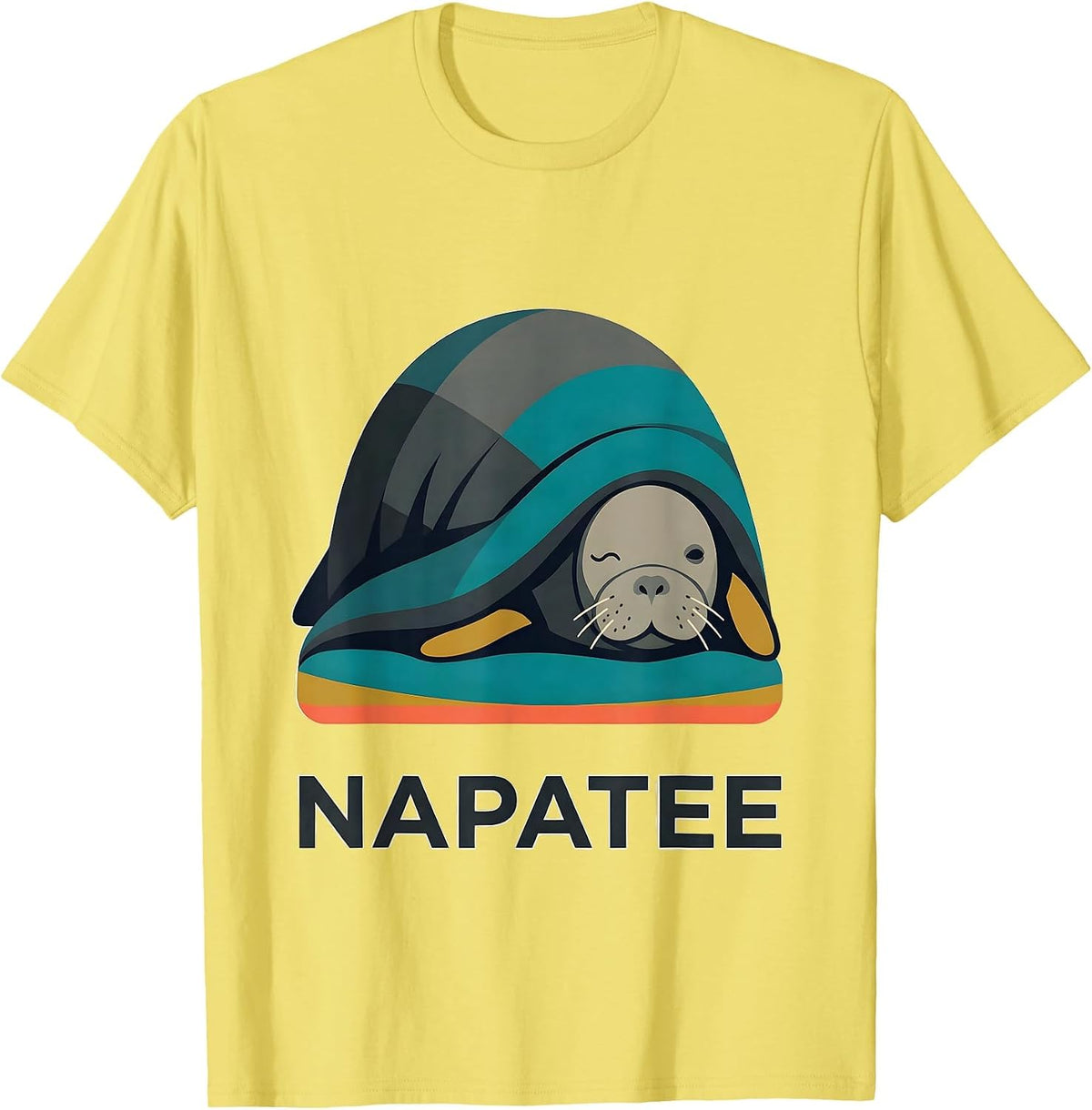 Men's Napatee Midcentury Modern Sleeping Manatee Animal Lover T-Shirt - Lemon Yellow