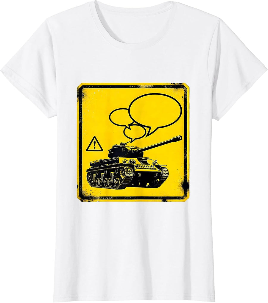 Women's Hazard Plate WWII Tank History Teacher Humor T-Shirt - White
