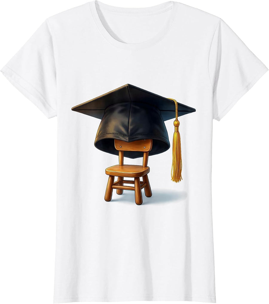 Women's First Grade Teacher Graduation Cap Little Chair T-Shirt - White