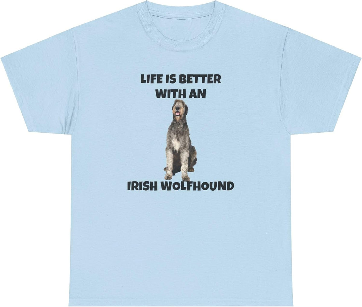 Irish Wolfhound, Life is Better with an Irish Wolfhound, Unisex Heavy Cotton Tee - Light Blue