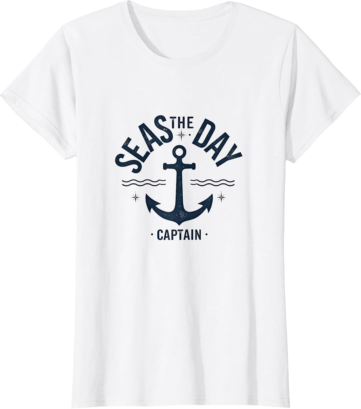 Seas the Day Captain Nautical Boat Design T-Shirt - White