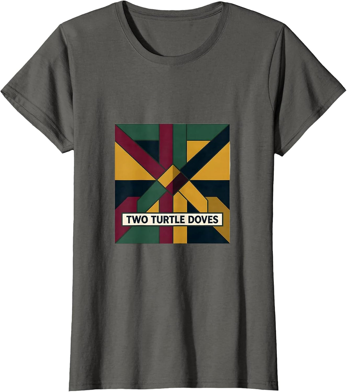 Women's Two Turtle Doves Quilt Block Patchwork Christmas Carol Song T-Shirt - Asphalt Grey