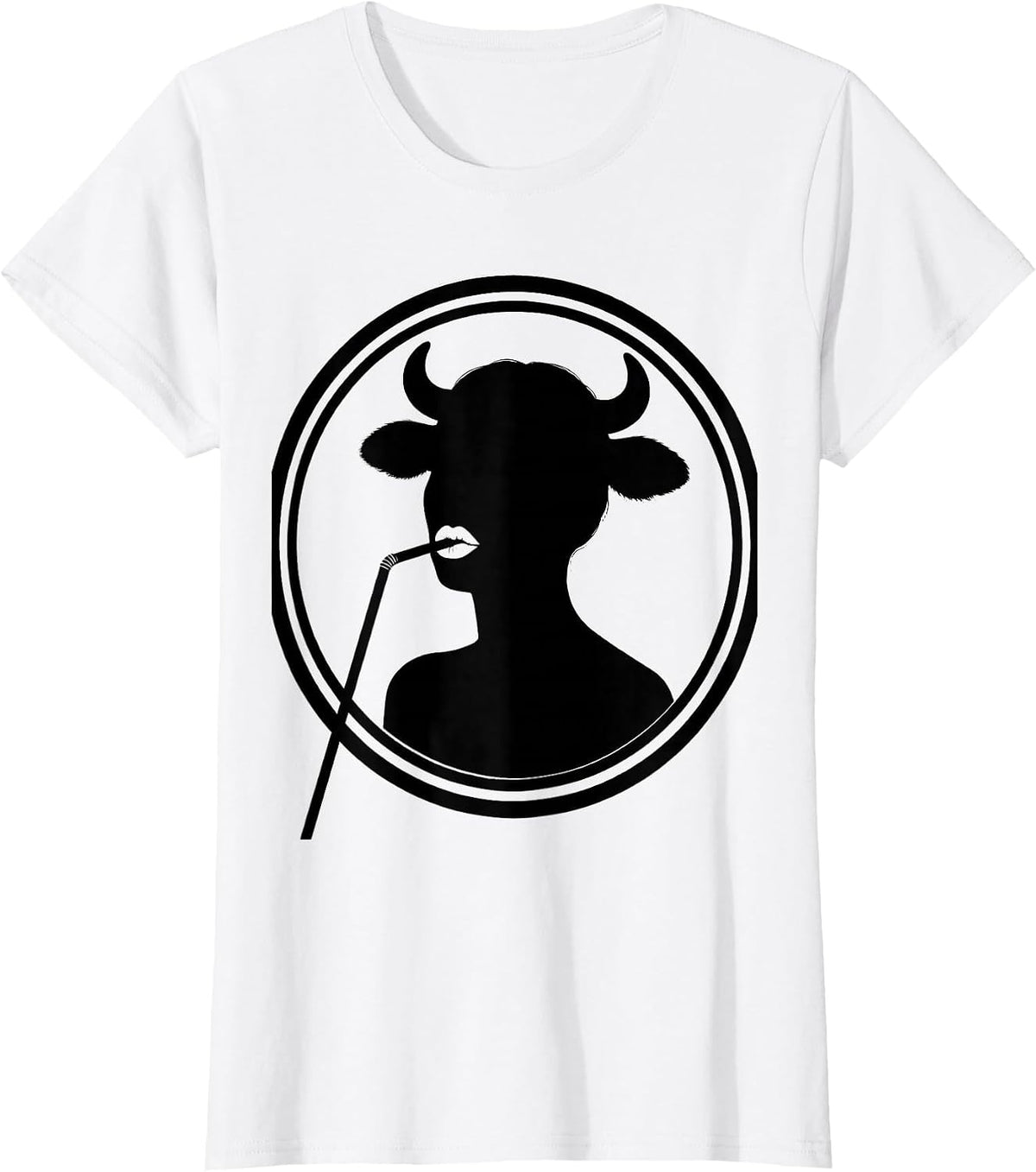 Women's Cow Girl Sipping Straw Cute Bovine Lover Graphic T-Shirt - White