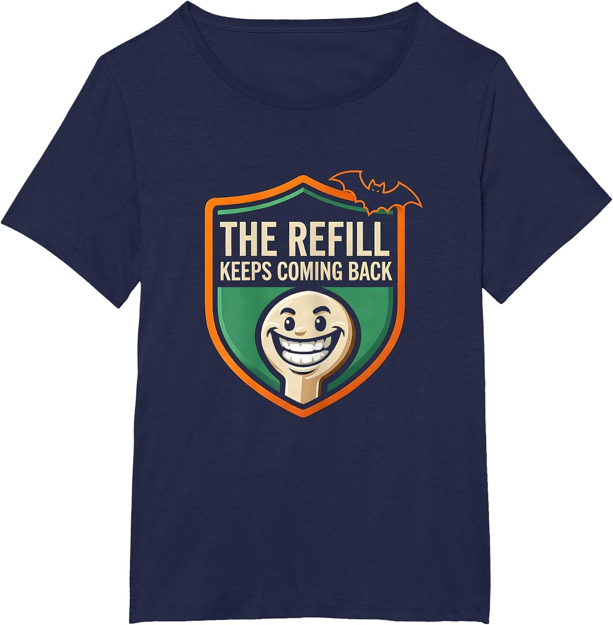 Women's The Refill Keeps Coming Back Funny Pharmacy Tech Halloween T-Shirt - Navy Blue