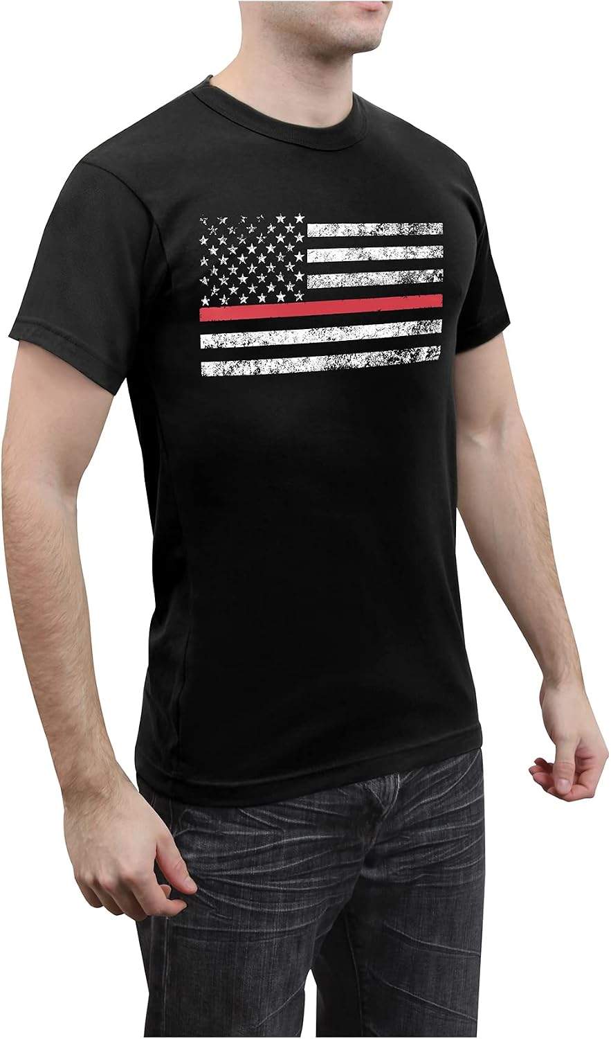 Rothco Thin Red Line Flag T-Shirt – Wear Your Support for Firefighters & First Responders Proudly, Black - 2XL - As Pictured