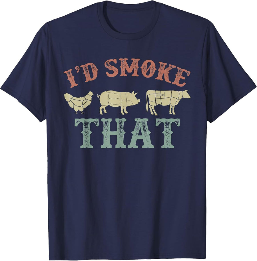 I'd Smoke that Funny Grilling Party Saying Vintage Shirt T-Shirt - Navy Blue