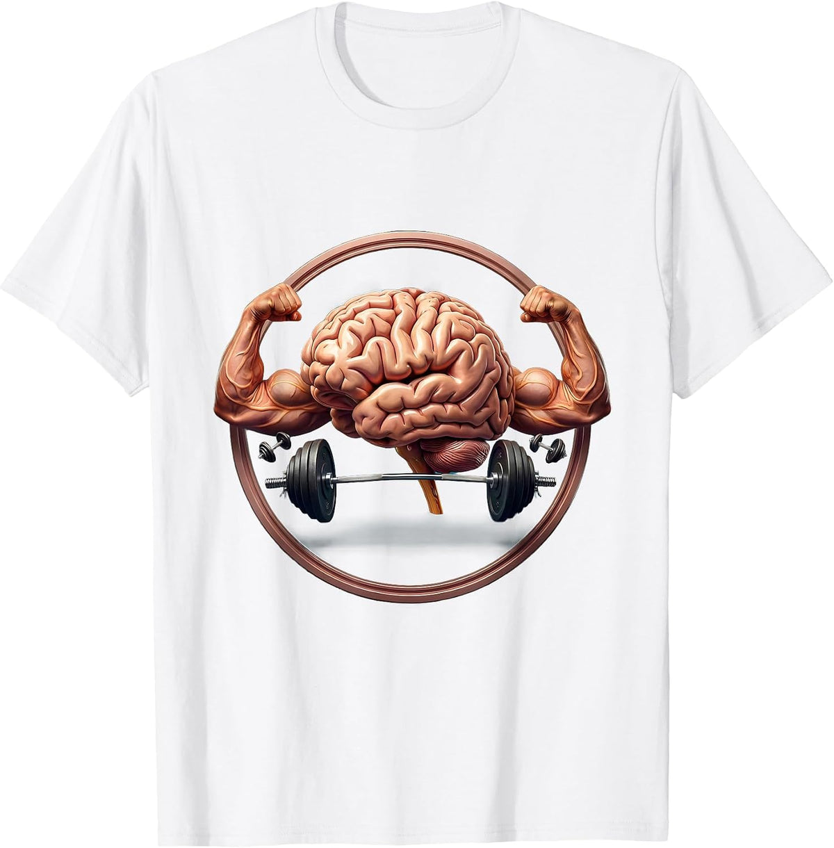Men's Giant Brain Lifting Tiny Weights Funny Gym Art T-Shirt - White