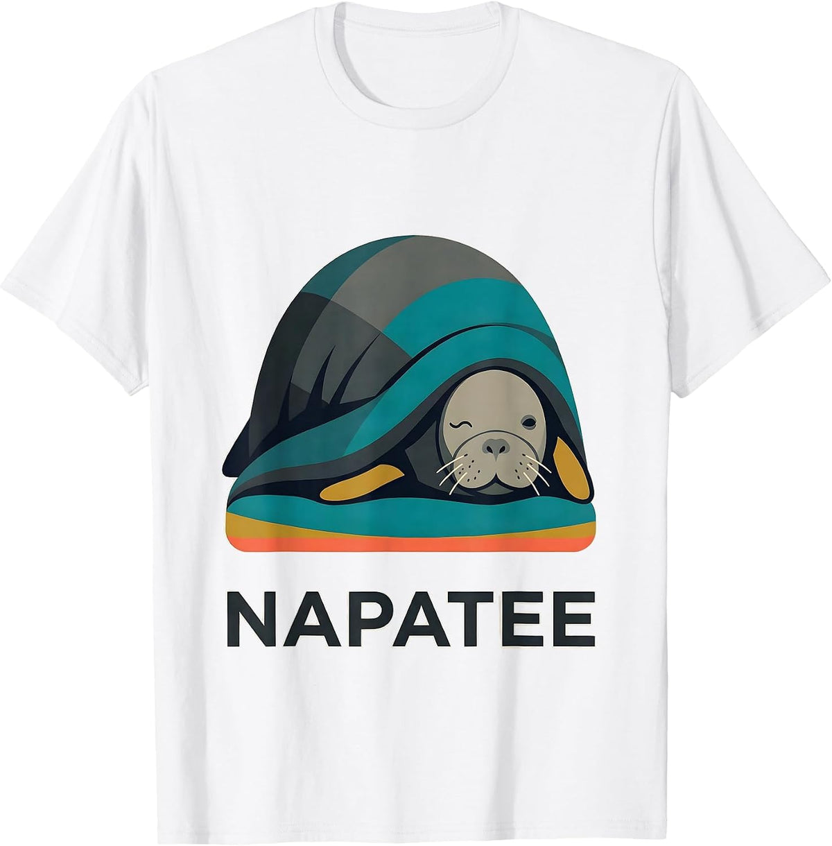 Men's Napatee Midcentury Modern Sleeping Manatee Animal Lover T-Shirt - White