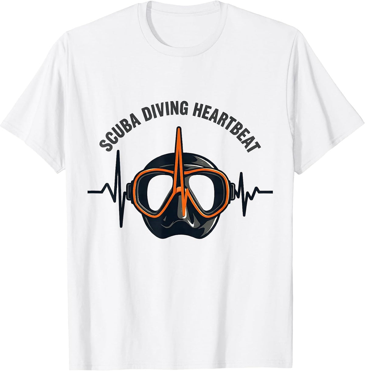 Men's Scuba Diving Heartbeat Stencil Graphic Hobbyist Gift T-Shirt - White