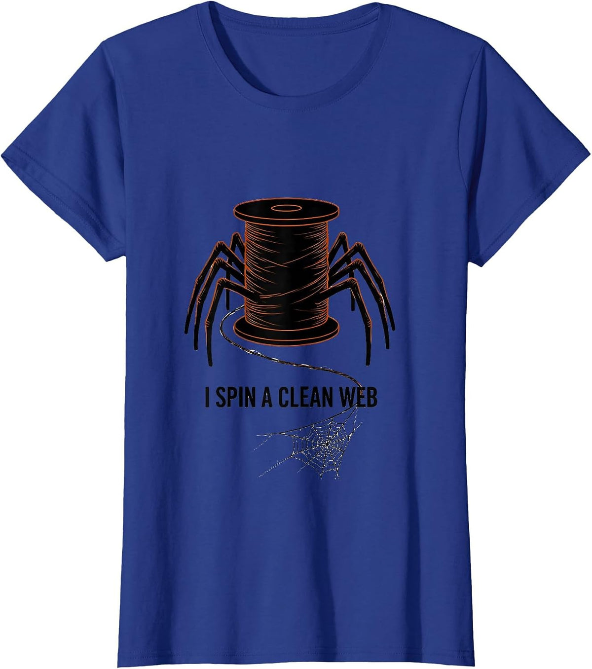Women's I Spin A Clean Web Minimalist Halloween Dentist Dental Pun T-Shirt - Royal Blue