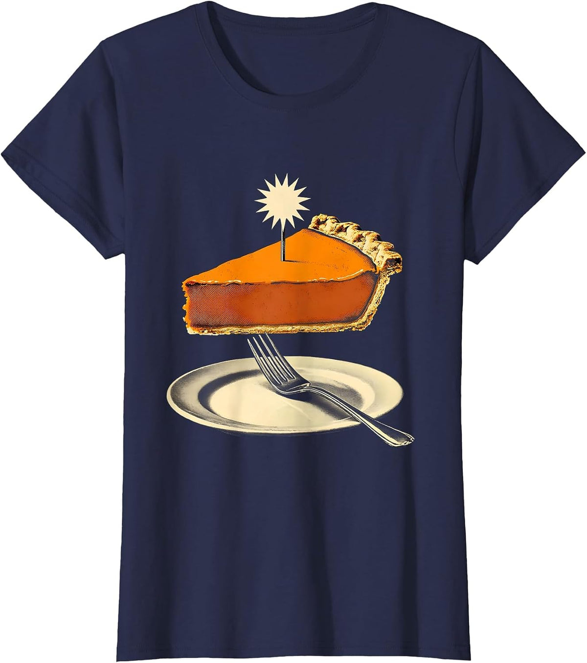 Women's Pumpkin Pie Wedge Playful Thanksgiving Pie Lover Humor T-Shirt - Navy Blue