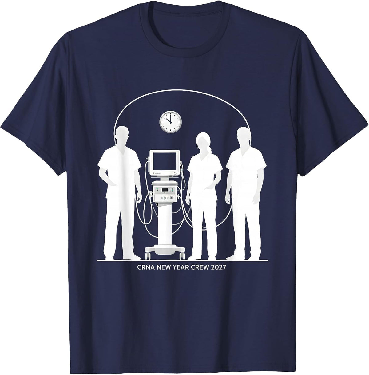 Men's CRNA New Year Crew 2027 Silhouetted Nurse Crew New Years Eve T-Shirt - Navy Blue