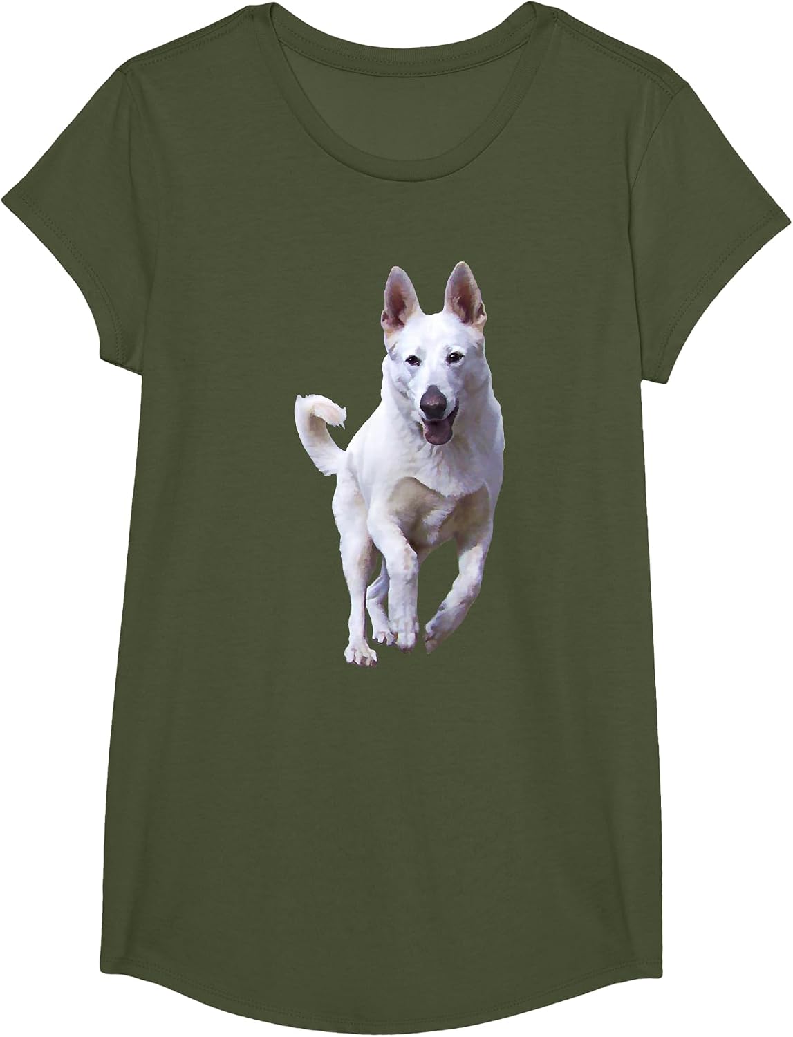 BHymer: White German Shepherd T T-Shirt - Girls Olive Green