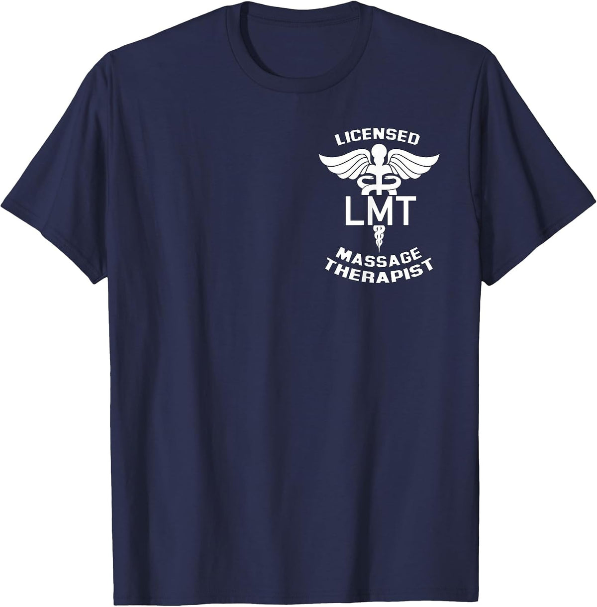 Licensed Massage Therapist Caduceus Symbol LMT Logo Graphic T-Shirt - Navy Blue