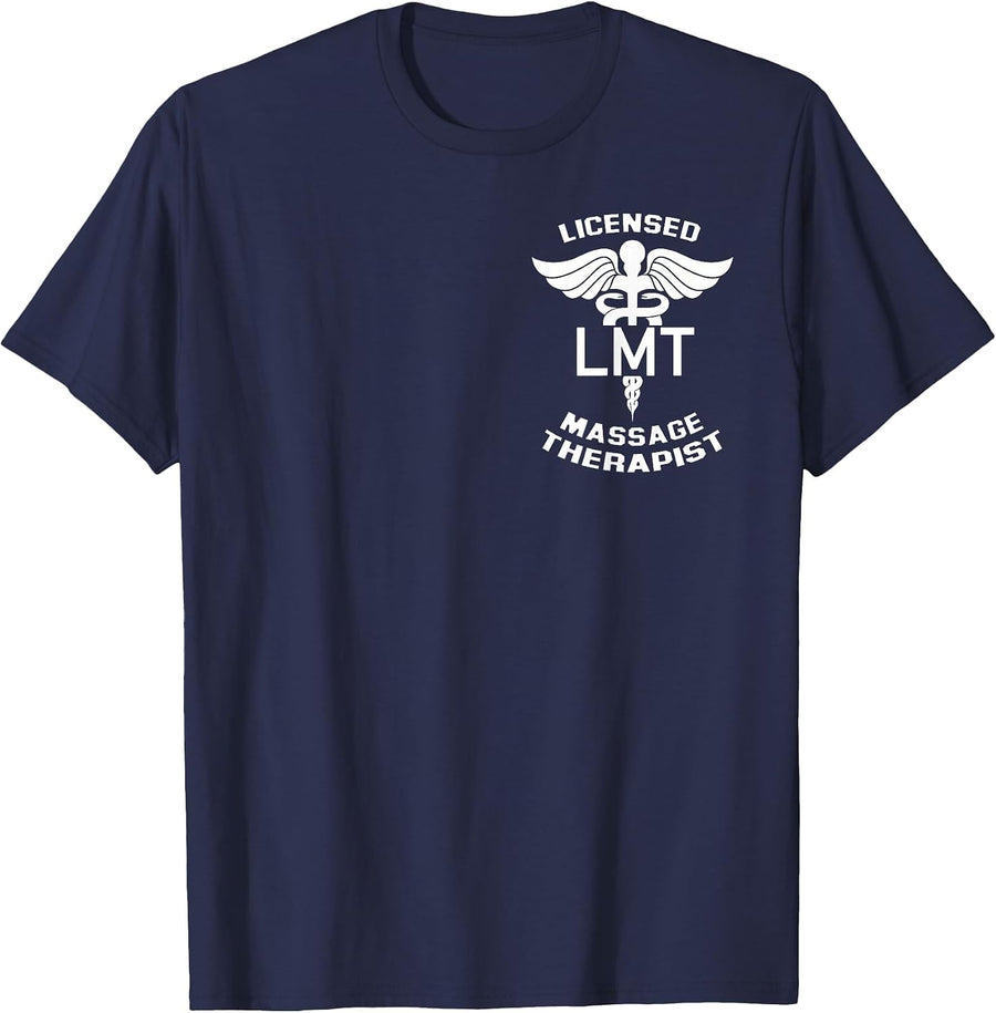 Licensed Massage Therapist Caduceus Symbol LMT Logo Graphic T-Shirt - Navy Blue