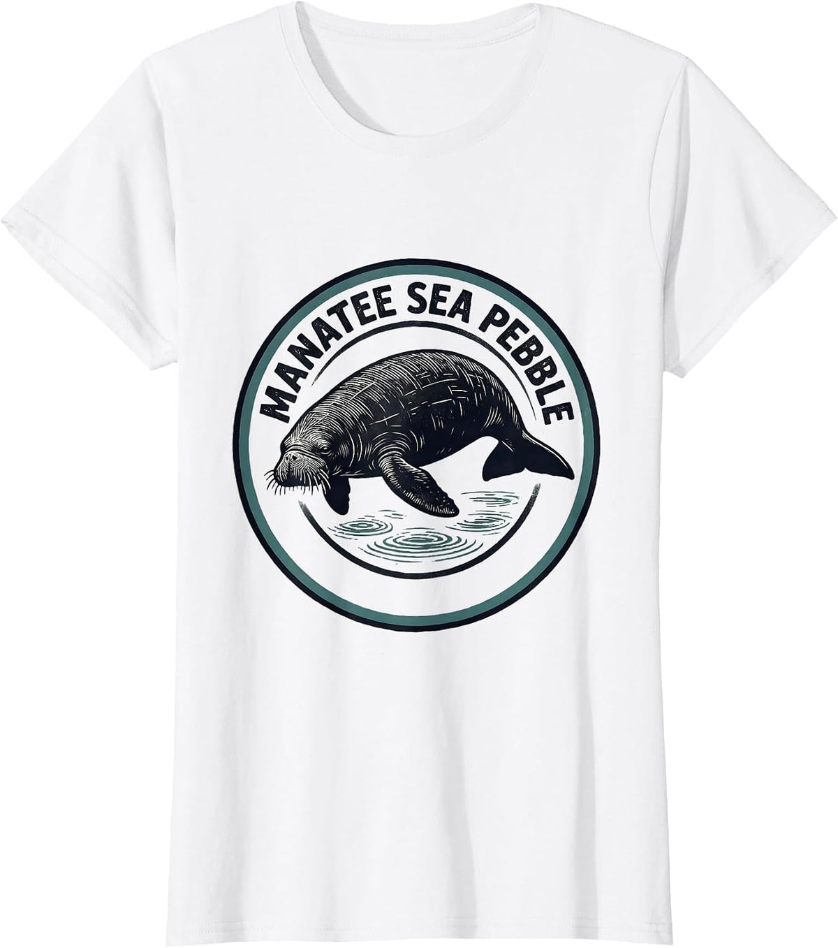 Women's Manatee Sea Pebble Linocut Sea Animal Lover Humor T-Shirt - White