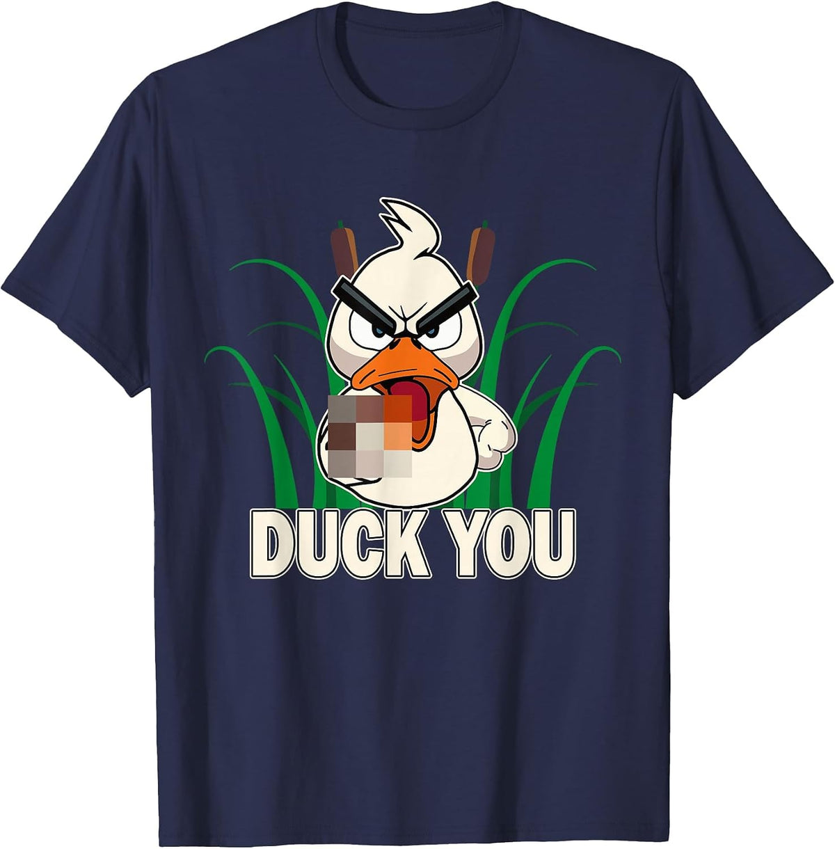 Duck You! Funny Duck with Middle Finger Saying T-Shirt - Navy Blue