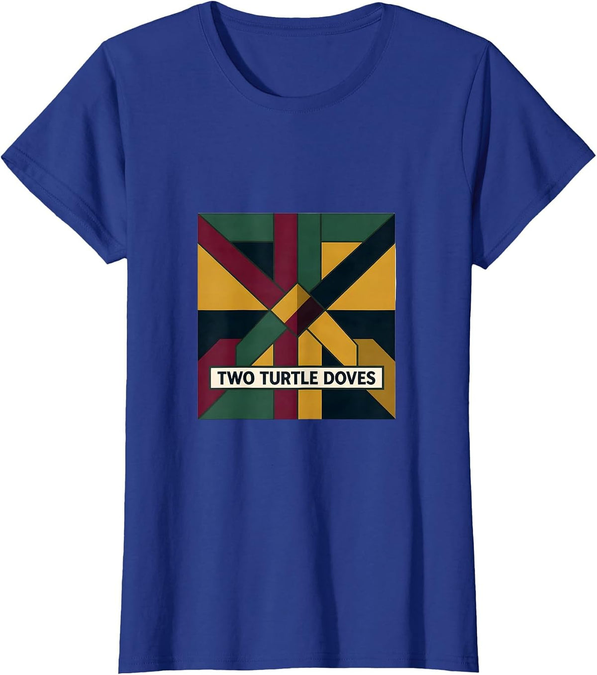 Women's Two Turtle Doves Quilt Block Patchwork Christmas Carol Song T-Shirt - Royal Blue