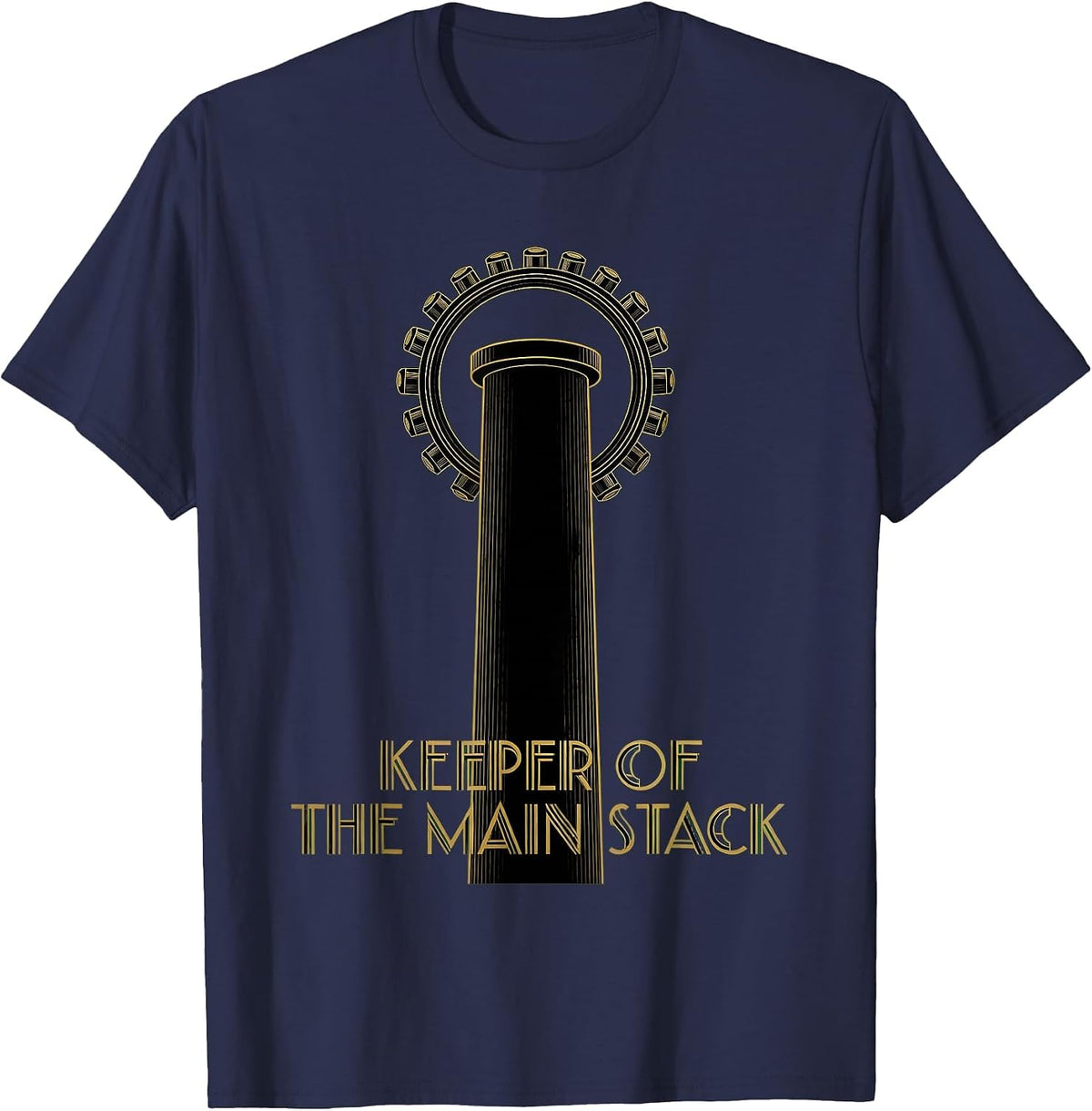 Keeper Of The Main Stack Art Deco Funny Plumber Pipefitter T-Shirt - Navy Blue