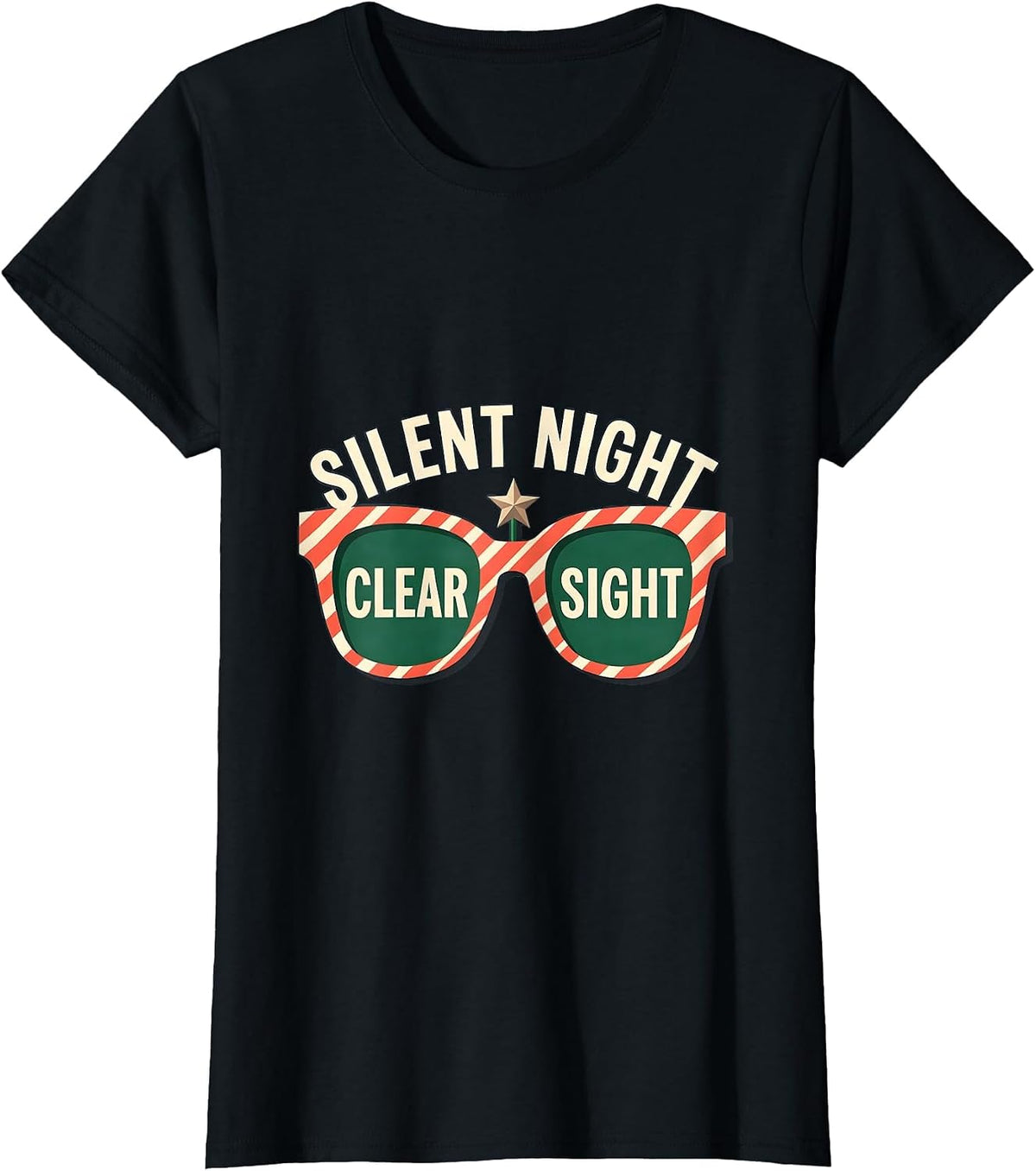 Silent Night, Clear Sight Funny Optometrist Christmas Eye T-Shirt - Black