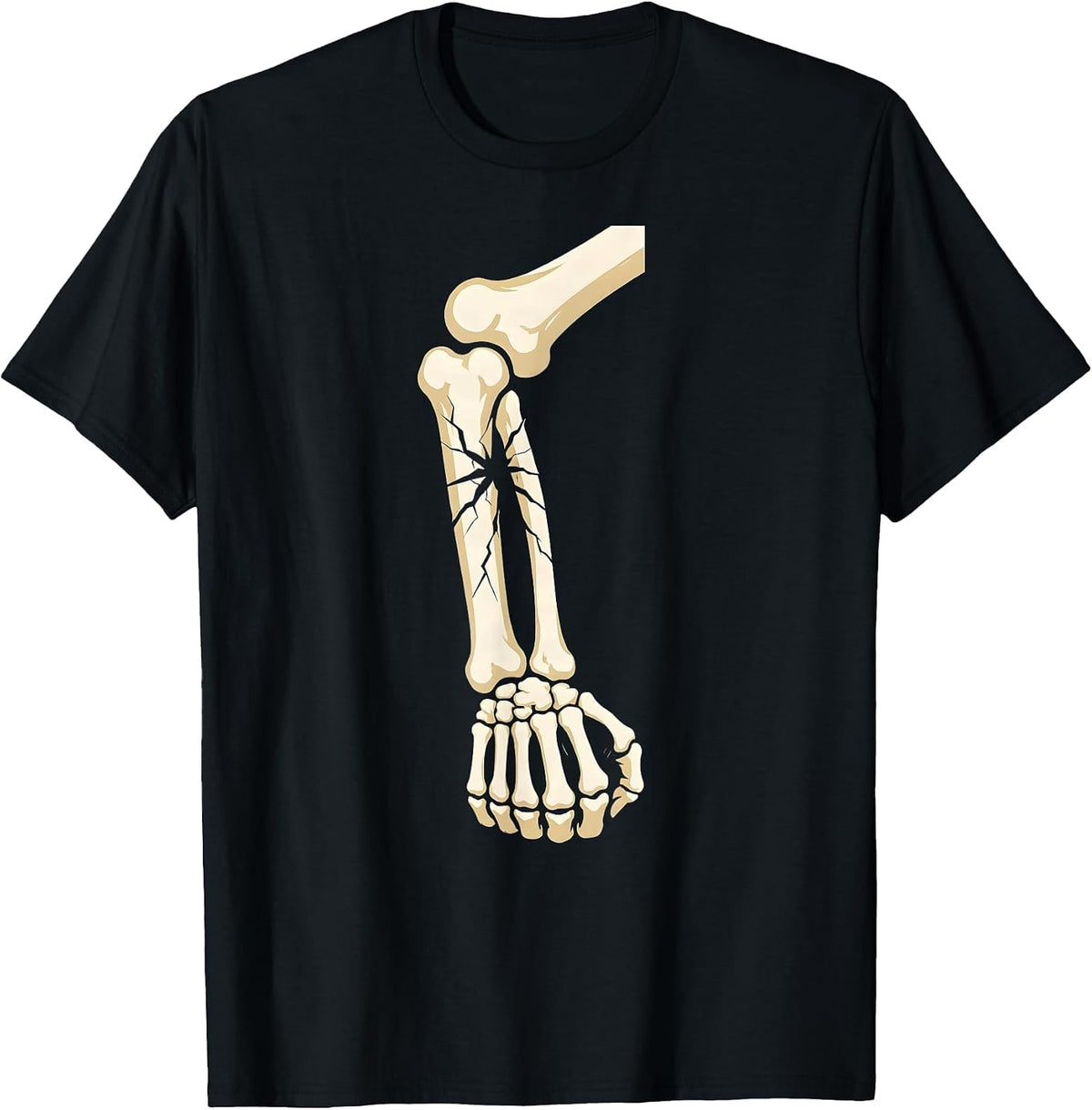 Men's Skeleton Flexing Cracked Bicep Long Sleeve T-Shirt - Black