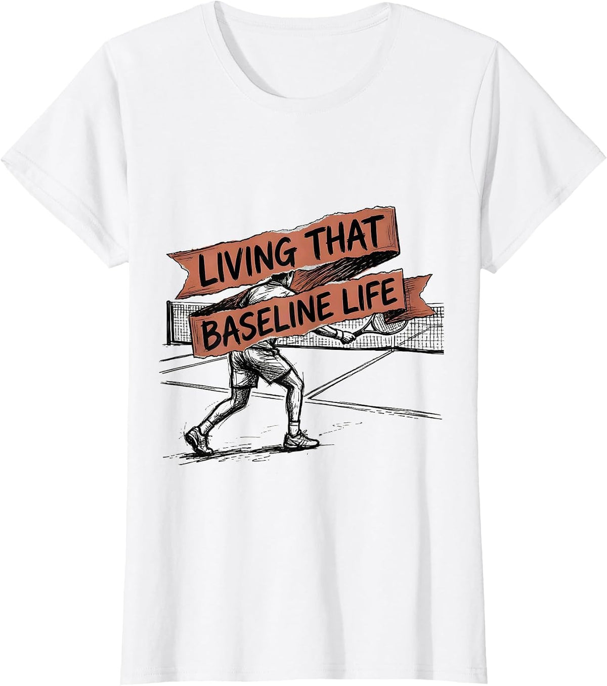 Living That Baseline Life Tennis Graphic Design T-Shirt - White